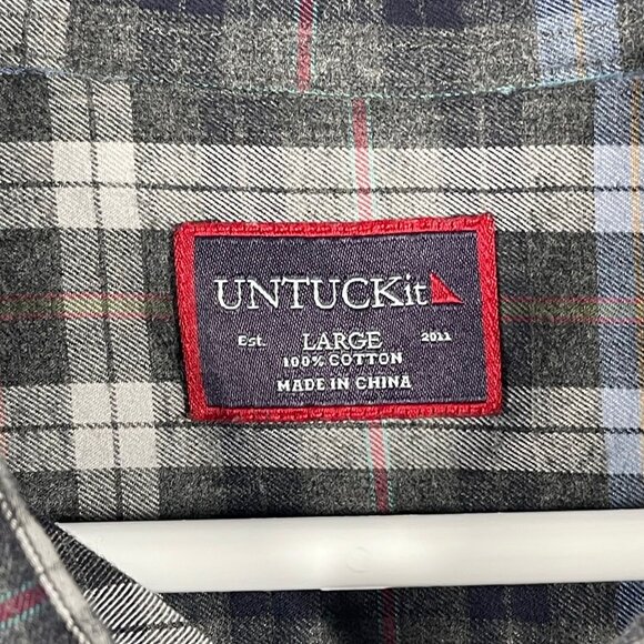 UNTUCKit Mens Large Button Up Shirt Blue Plaid Long Sleeve Casual - Picture 2 of 7